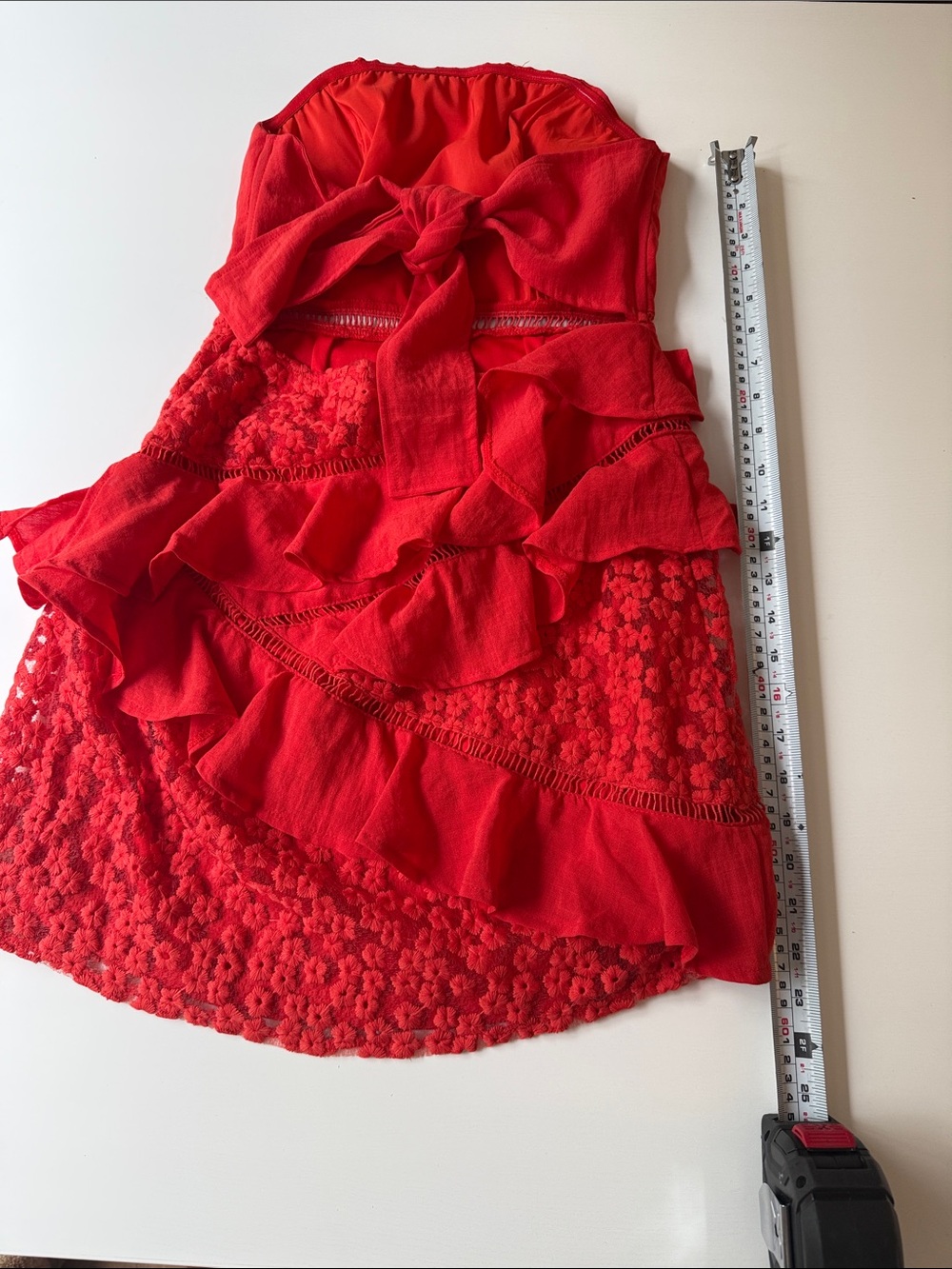 Strapless Red Ruffle Lace Mini Dress - Picture 9 of 10